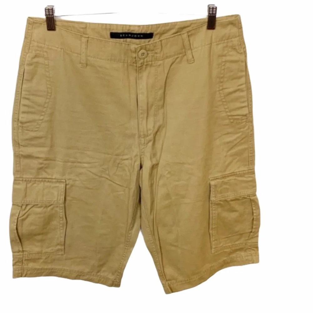 Sean John Men’s Tan Khaki Cargo Cotton Shorts Size 32